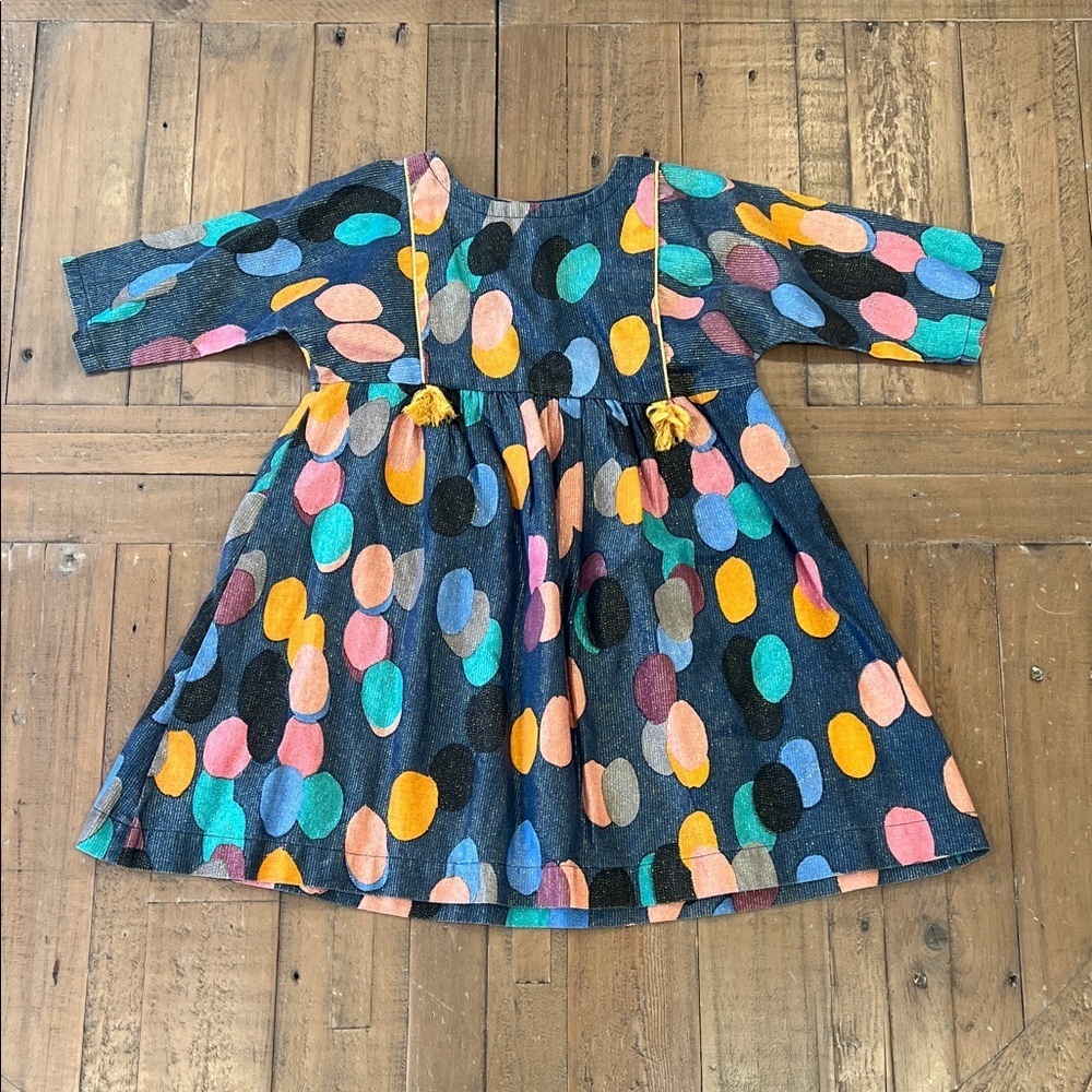 Pink Chicken Navy metallic dot tassel dress 3T colorful sparkle